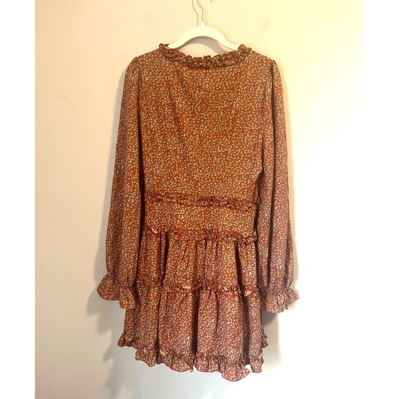 NWT Lulus Admire You Burnt Orange Floral Print Ruffled Long Sleeve Mini Dress M - Picture 5 of 12
